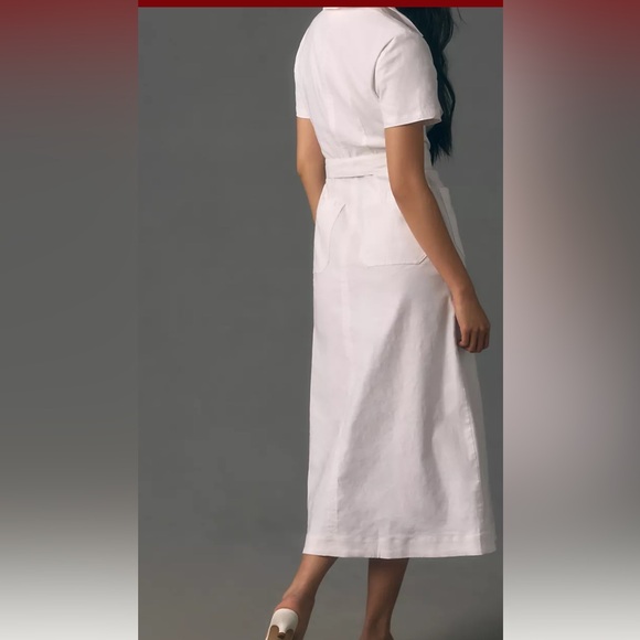 Anthropologie  Maeve Short-Sleeve Linen Tie-Waist Midi Dress - Picture 3 of 3